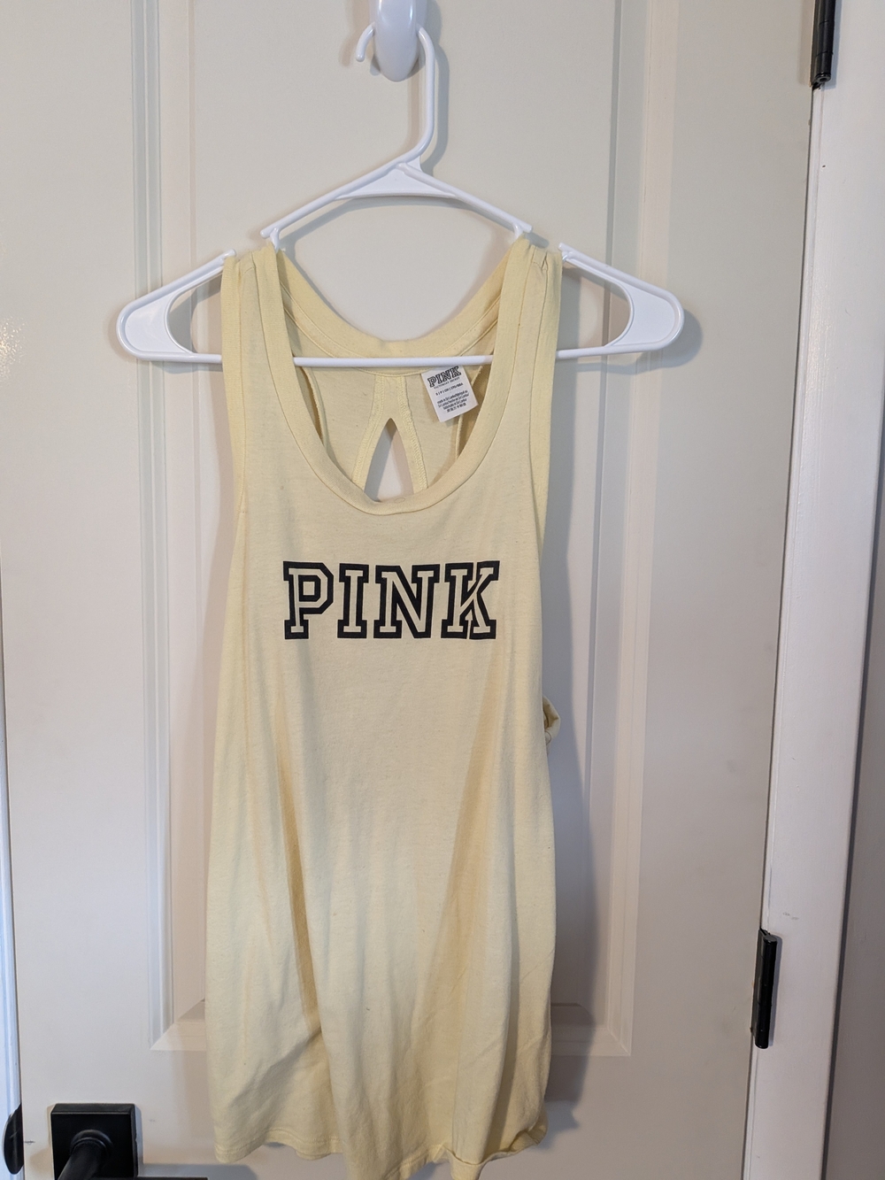 PINK Victoria's Secret Pale Yellow Racerback Tank with Logo